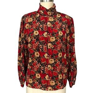 San Andre New York Paris 1980’s Vintage Floral Blouse Shirt Top Cottagecore Sz 8